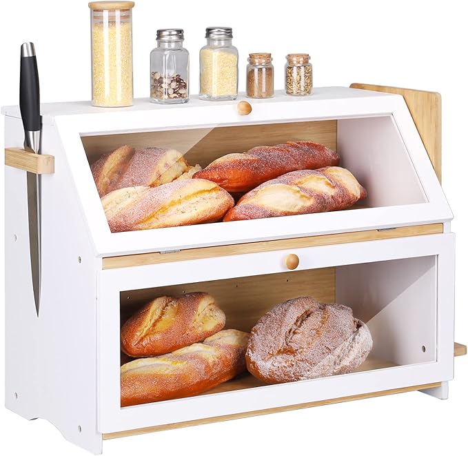 HOMEKOKO Double Layer Oversized Bread Box, Extra Large