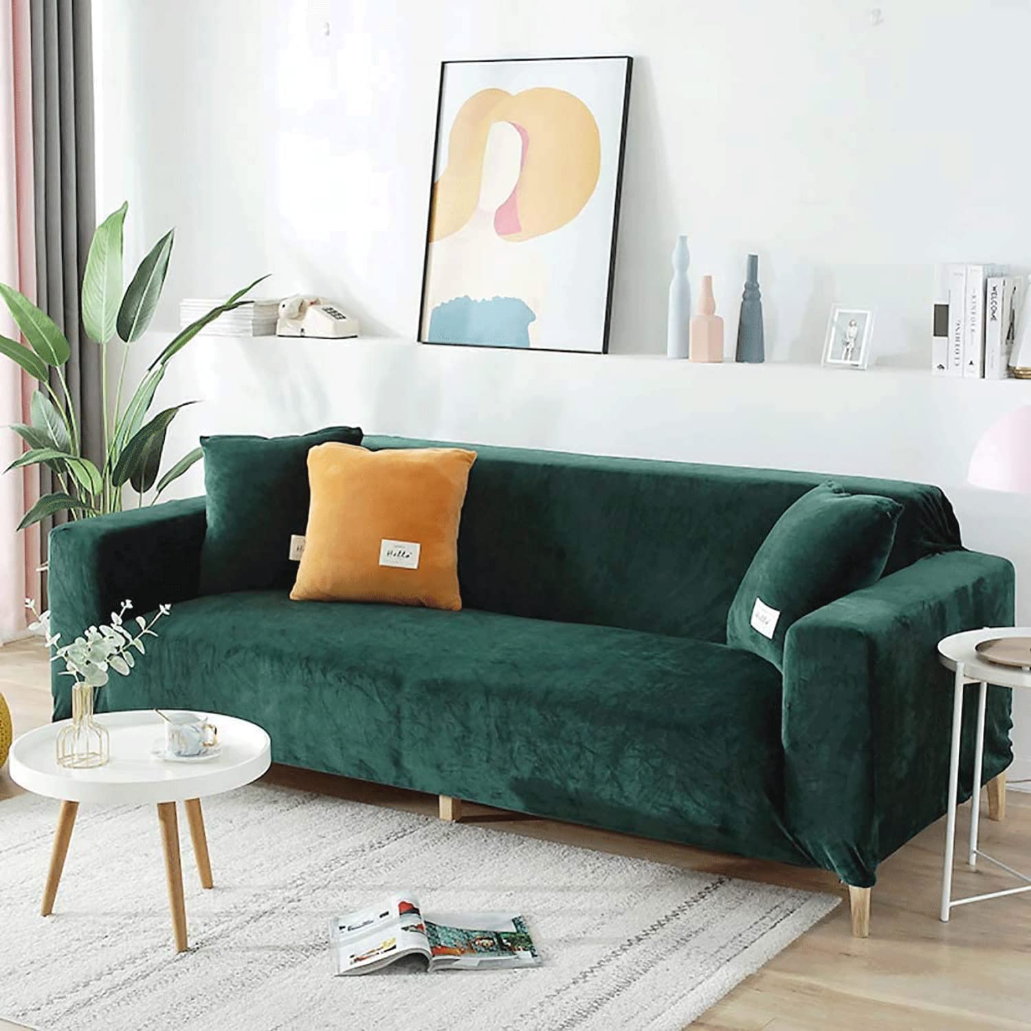 MGEMJMJ L Shaped Velvet Sofa Cover For 1 2 3 4 Seater,Stretch Corner Couch Covers Furniture Protector,Slipcover Cushion For Living Room(Size:1 seat (90-140cm),Color:C)