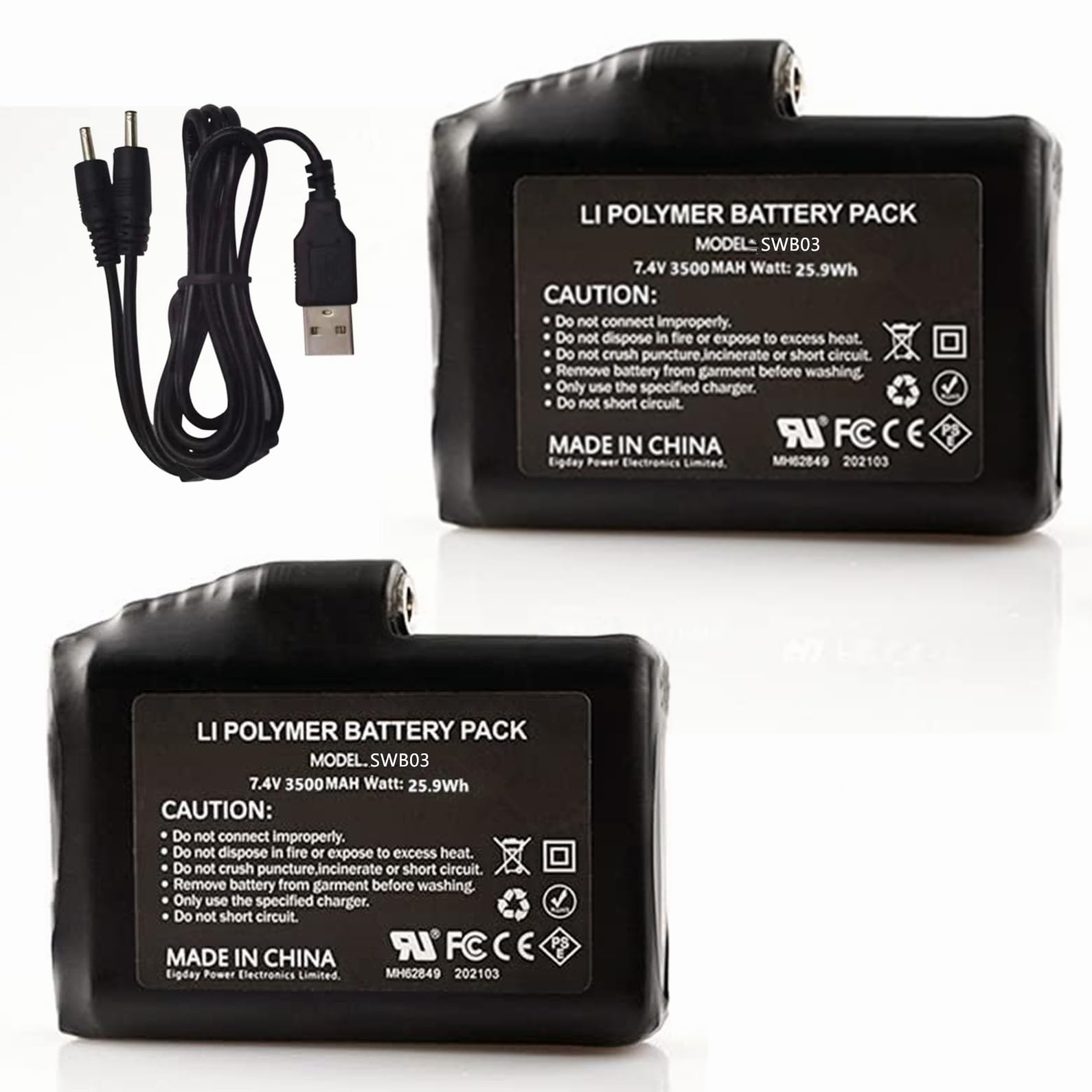 Batterie ricaricabili ai polimeri di litio da 7,4 V, 2200 mAh/3500 mAh/5000 mAh, per guanti riscaldati a batteria, guanti e calzini riscaldati (3500 mAh)