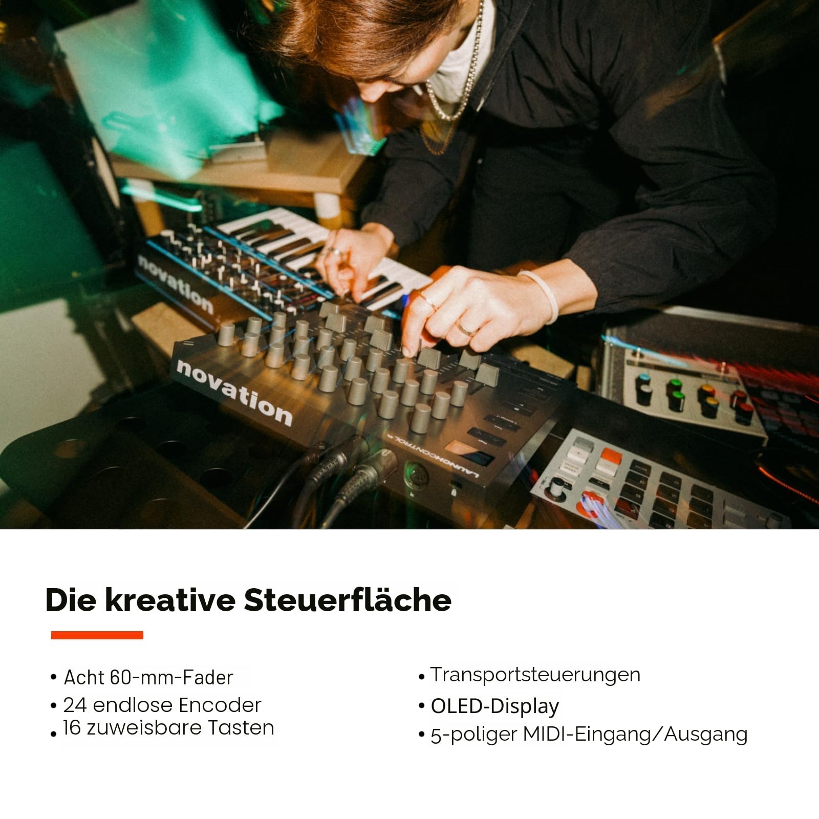 Novation Launch Control XL 3 – USB-Stromversorgung, MIDI-Bedienoberfläche und Mixer für DAW- und Hardware-Integration mit 8 Fadern, 24 Endlosdrehreglern, 5-Pin-MIDI-E-A und Musiksoftware-Bundle