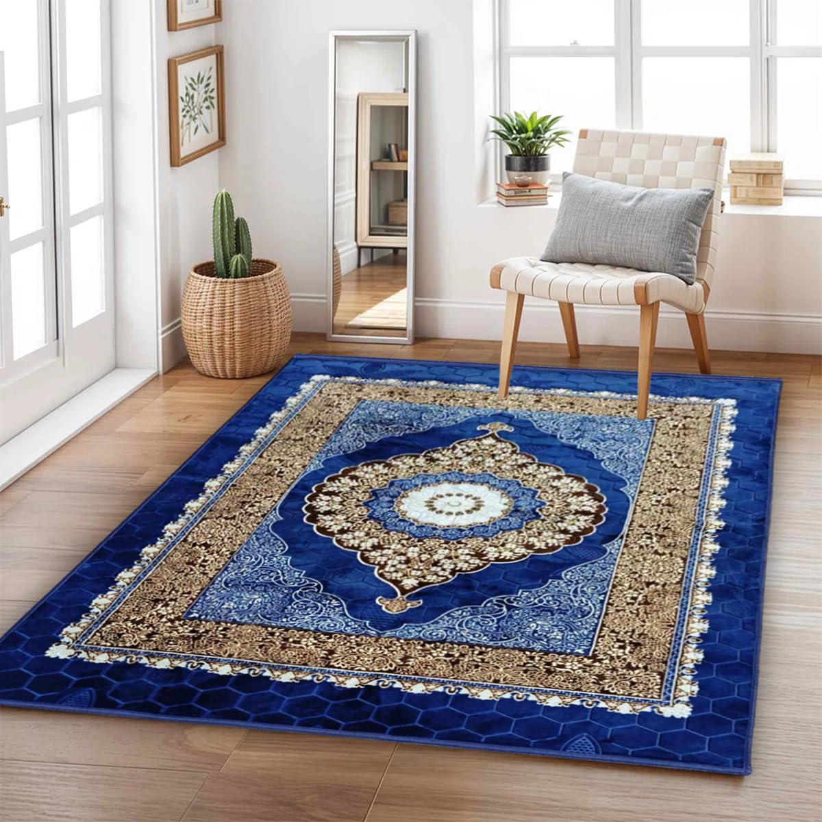 Serenity Traditional Rug with Soft Teddy Material and Non Slip Backing Large Area Carpet for Living Room Bedroom Dining Room Home Floor Decor (Navy, 200x300 CM) — image 1