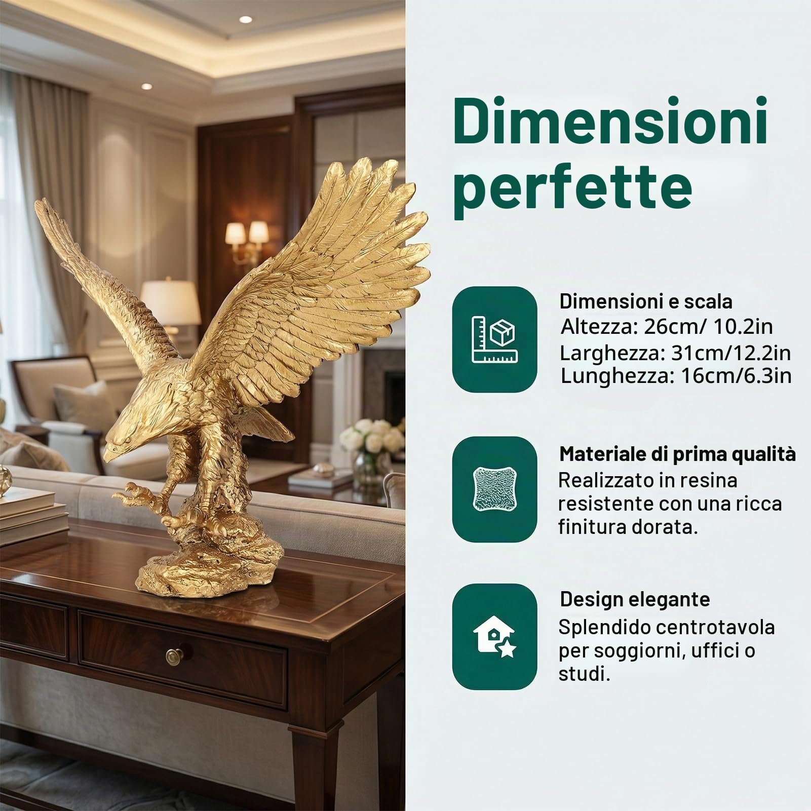 Aquila Reale Scultura Decorativa Grande Statua Aquila maestosa in Resina per Ufficio Casa Giardino Scrittoio Regalo di Lusso Decorazione d'Interni
