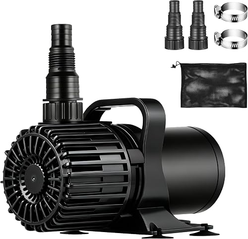 TONGCHANT 100W 1600 GPH Pond Pump for Fish Pond Fountain & Waterfall | 14FT lift, submersible water pump, ultra quiet fountain pump, 180° rotatable outlet, filter bag & 20FT power cord, UL listed