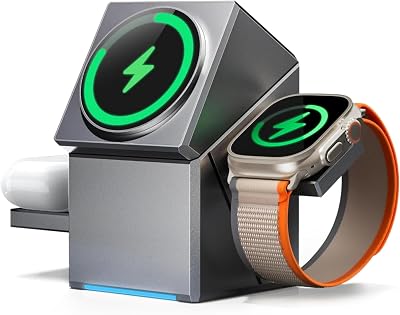 Qi2 Certified 3-in-1 Magnetic Mag-Safe Wireless Charging Station with One-Touch Auto Rotation and Fast Charging Compatible with iPhone Series 17-12, iWatch Ultra/SE2/SE/10-1 & Airpods Pro, 3/2