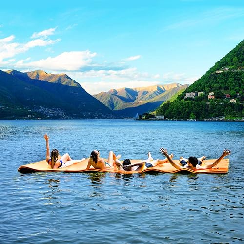 Miniatura 5 de GYMAX Almohadilla de agua flotante, tapete de espuma de agua de 12 x 6 pies, isla flotante de 3 capas para piscina, río, lago, playa, actividades