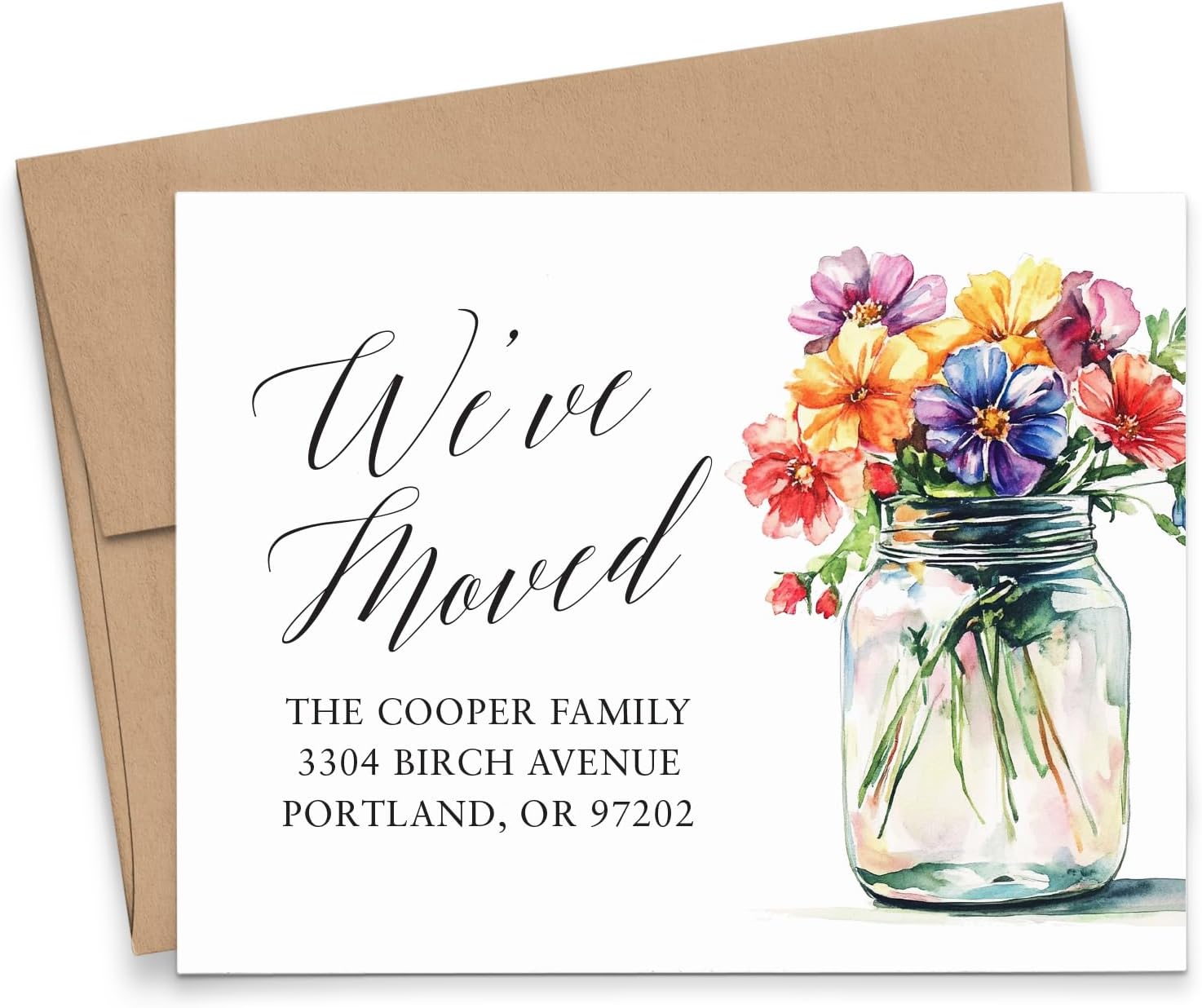 Personalized We've Moved Cards With Envelopes, Custom Moving Announcement Card With Flowers, Customized Housewarming Gifts For New Home, Change of Address Notecards, Your Choice of Colors And Quantity