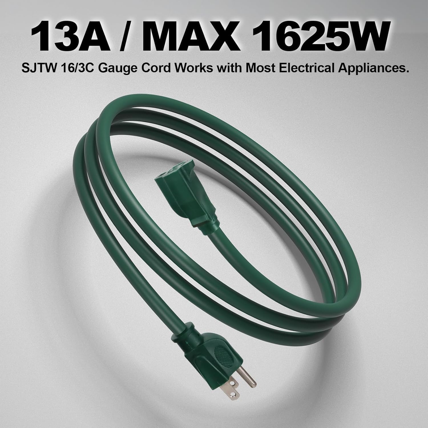 EP 75FT Green Outdoor Extension Cord, 16/3 SJTW Heavy Duty Waterproof, 3 Prong Grounded Plug, 13A 1625W 16AWG, Cold-Resistant Flexible Power Cable for Garden, Home, Christmas Lights