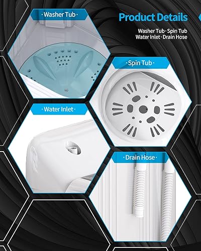 Miniatura 6 de TABU Lavadora de doble tina con bomba de drenaje, lavadora portátil 2 en 1, lavadora portátil de 28 libras para dormitorios, apartamentos, casas