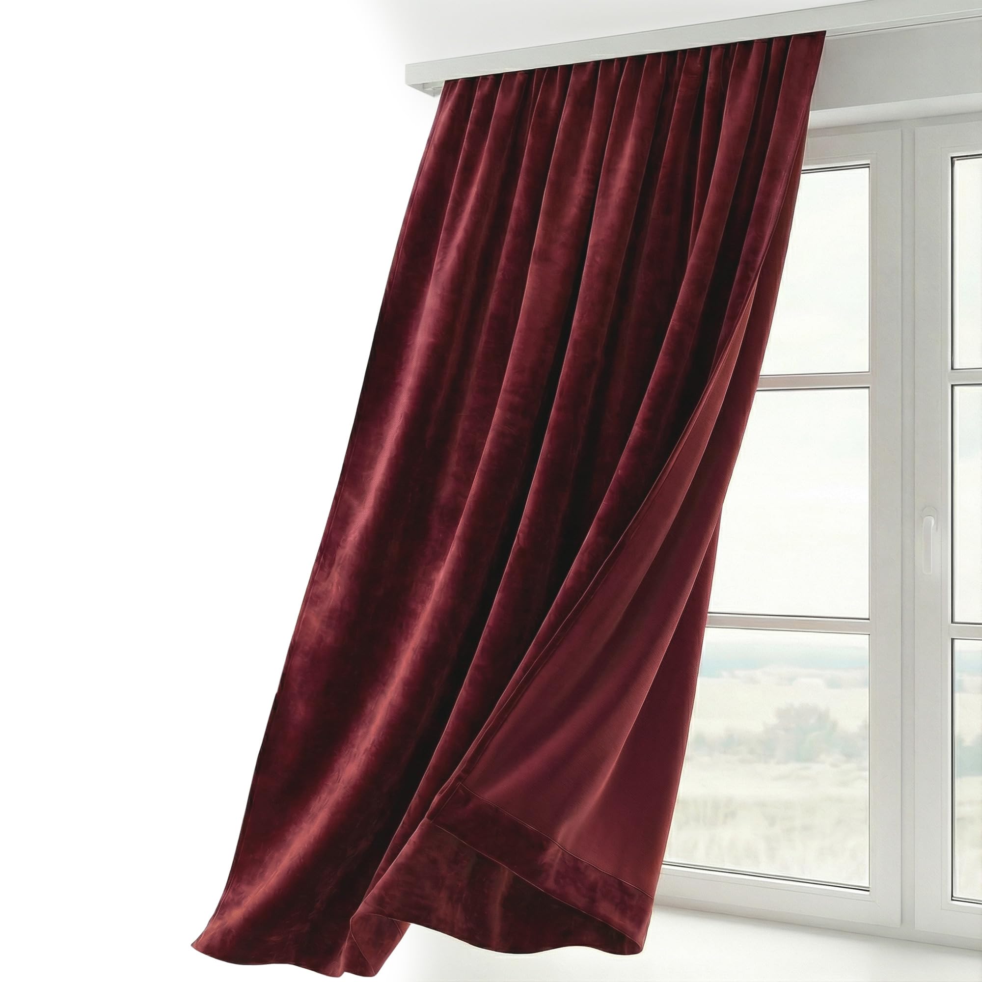 Rideau en velours de qualité supérieure bordeaux opaque 140x225 cm avec galon fronceur