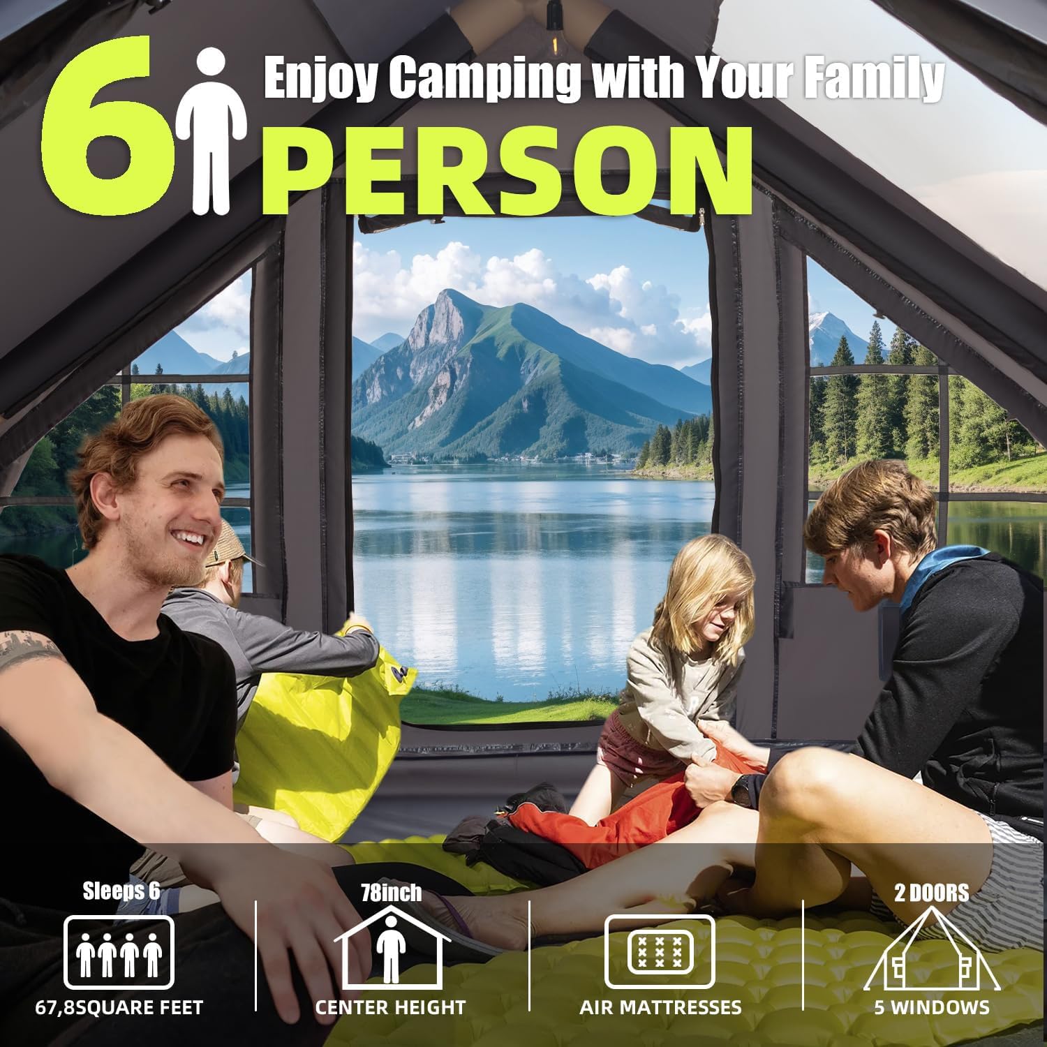 Inflatable Camping Tent, with Electric Air Pump, 4 Season Waterproof Windproof, Clear Skylight 420D Oxford Waterproof, Air Tent with Mesh Windows/Doors Inflatable Camping Tent, with Electric Air Pump, 4 Season Waterproof Windproof, Clear Skylight 420D Oxford Waterproof, Air Tent with Mesh Windows/Doors