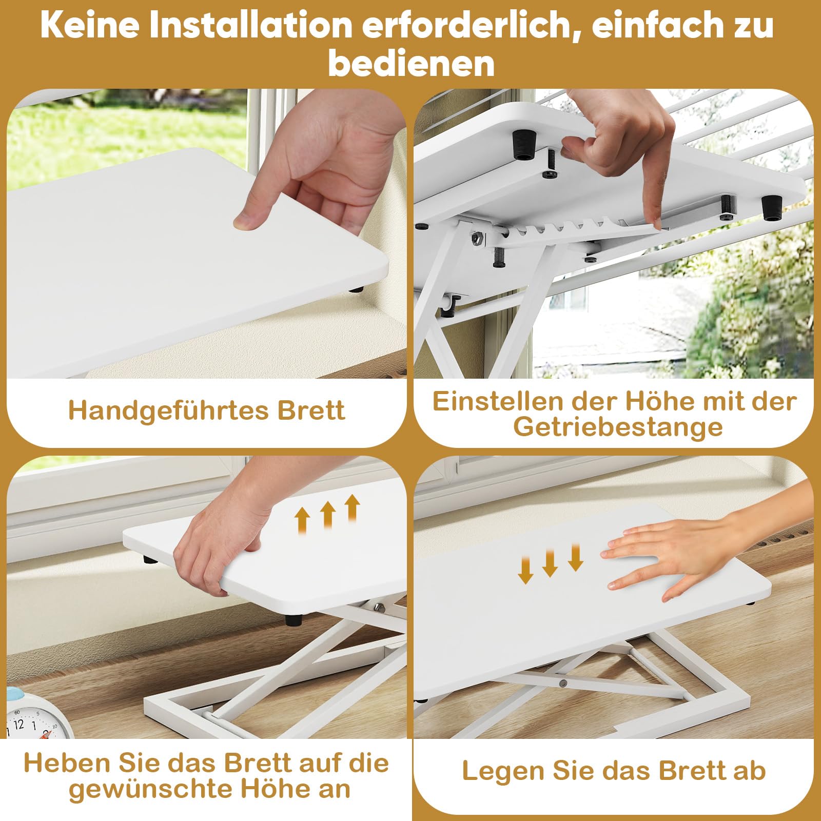 Weiß Höhenverstellbarer Stehpult Konverter,34 * 60cm Steh-Sitz Schreibtisch,Ultradünne Schreibtischkonverter, Laptop stehschreibtisch aufsatz,Geeignet für Büro, Arbeitszimmer, Wohnzimmer