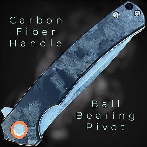 Miniatura 4 de TACTICAL GEARZ Cuchillo plegable de bolsillo para EDC, mango de fibra de carbono, hoja de acero D2, incluye funda (Okab)