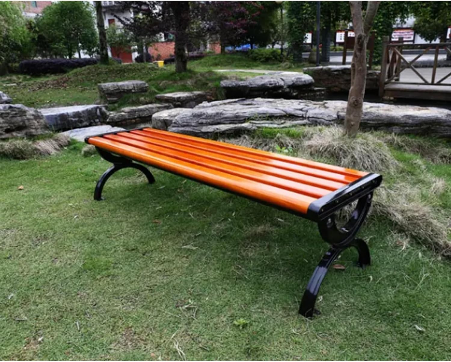 Outdoor Park Bench with Backrest, Cast Aluminum & Plastic, Leisure Garden Chair, Open Air Seating, 120x38cm, Durable & Weather-Resistant, Ideal for Patios & Parks