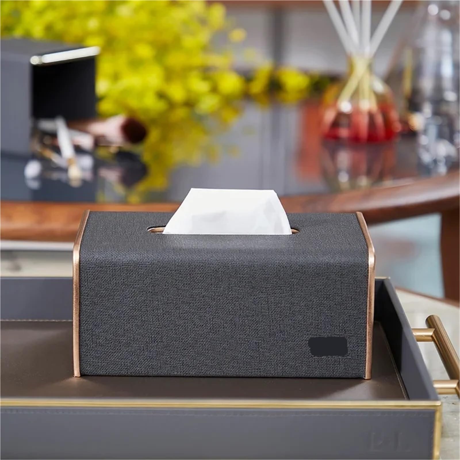 1 pezzo in pelle soggiorno hotel ufficio auto custodia di carta rettangolo quadrato sacchetto immagazzinaggio scatole organizer porta fazzoletti decorativi Für Haus(Dark Grey)