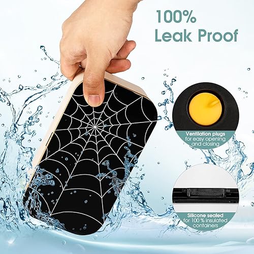 Miniatura 4 de Lonchera Bento de tela de araña gótica, a prueba de fugas, contenedor de alimentos con 2 compartimentos para trabajo y picnic