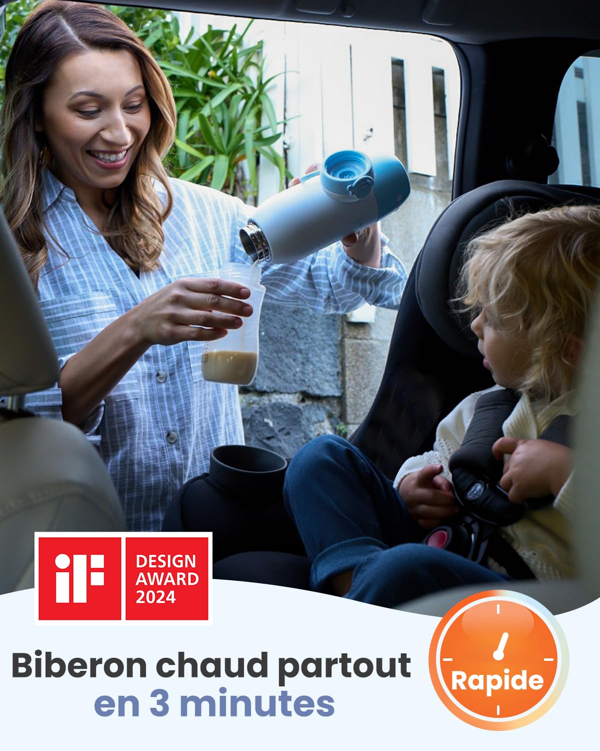 GROWNSY Chauffe Biberon Nomade Sans Fil avec Chauffage Rapide pour Lait Maternel et Formule, Chauffe Biberon Portable avec Batterie 10000mAh, Capacité 600mL et Contrôle de la Température