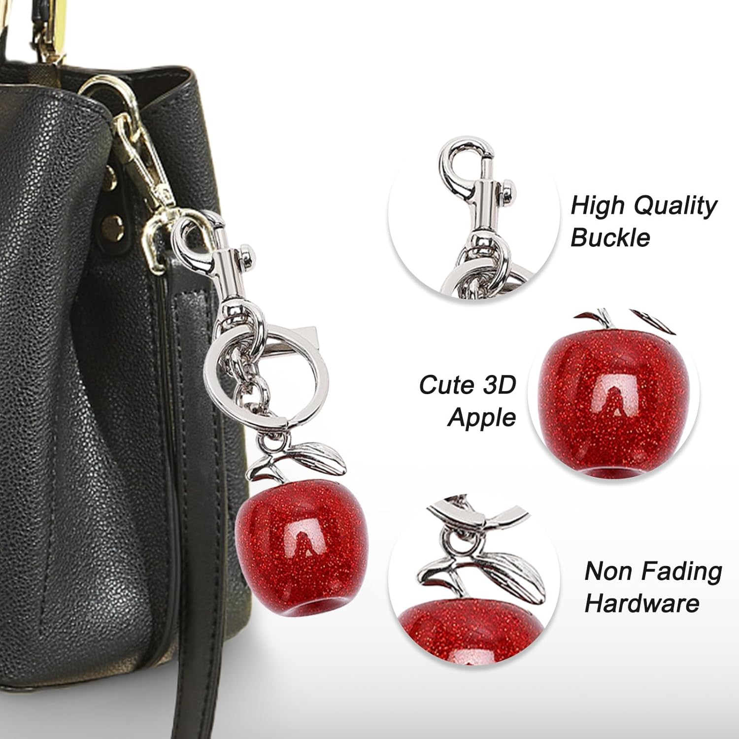 Apple Bag Charms Keychain Lovely Fruits Shape Accessories keychian, Cute Apple Purse Charms Gifts for Women (Red+ Silver) - Image 3