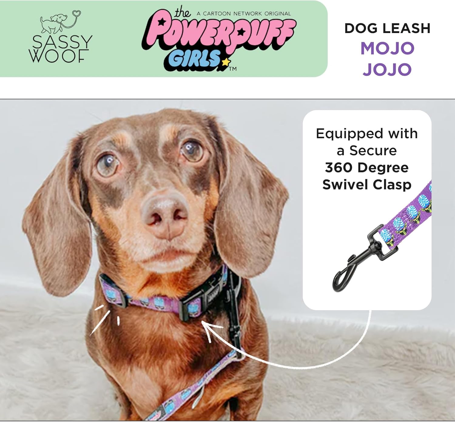 Sassy Woof Mojo JoJo™ Dog Leash (Love) 60-Inch with Neoprene Padded Handle - Comfortable, Durable, and Stylish for Small to Large Dogs - Officially Licensed