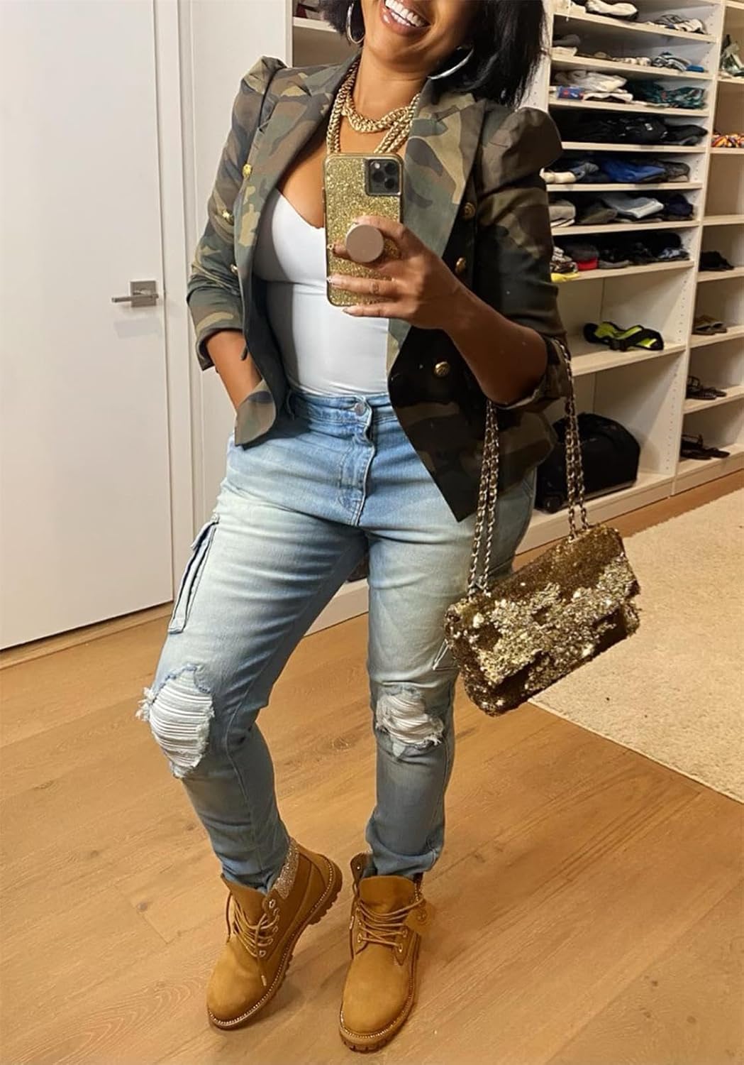 Ptorlio Womens Casual Cropped Camo Jacket Long Sleeve Camouflage Fall Jackets Y2K Coat Outerwear - Image 2