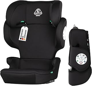 capsula® Kindersitz-Isofix-I-Size I Gruppe II/III, 15–36 kg, 100–150 cm, 4–12 Jahre, faltbar, 14-fach verstellbar, Seitenschutz, universeller Autositz für Kinder, schwarz