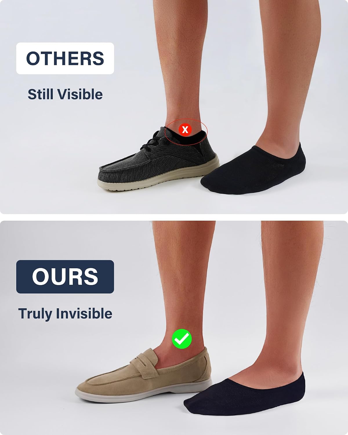 No Show Socks Men Thin Low Cut Non Slip Socks for Loafer 10-13/13-15