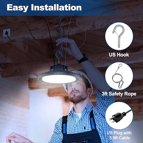 Miniatura 8 de CINOTON Luz LED UFO de alta bahía de 160 W, luces LED de aluminio para tienda con 24000 lúmenes, iluminación comercial de 5000 K para almacén,