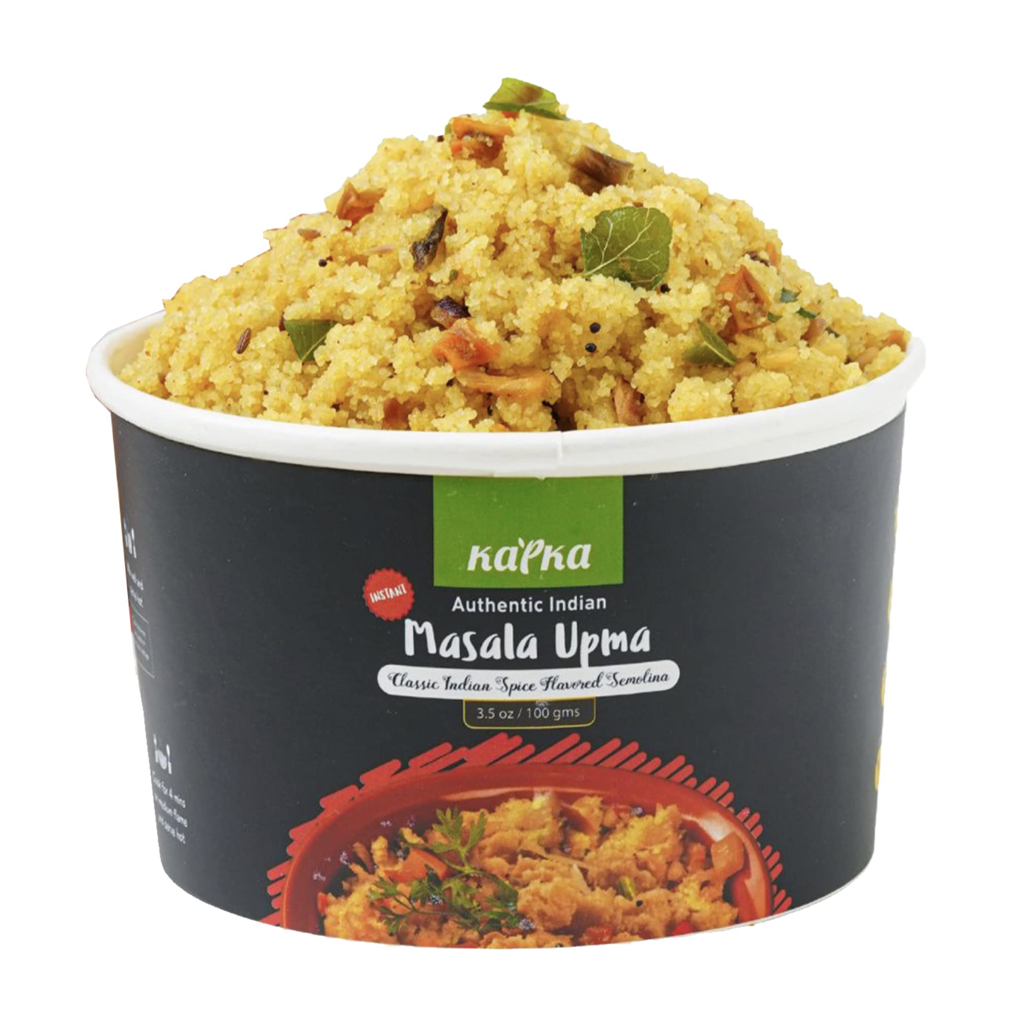Kapka Masala Upma Cups Indian Food - 5 Pack - Ready to Eat Authentic Premade Vegan Upma - Microwavable Meals - Regional Flavor, Non-GMO - 3.5oz/100g