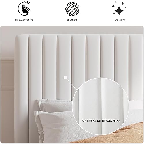 Miniatura 6 de SHA CERLIN Base de cama de plataforma tapizada completa con cabecera ajustable de tela de terciopelo capitoné de canal vertical, soporte de listones