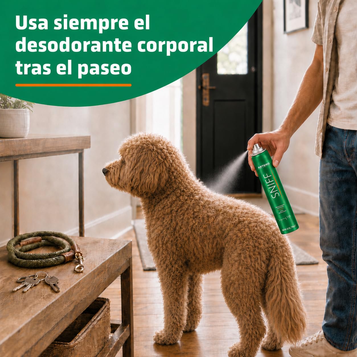 ARTERO Sniff Desodorante para Perros 300ml - Elimina Mal Olor Instantáneamente, Spray Corporal de Larga Duración, Apto Cachorros y Adultos, Vegano, Sin Parabenos