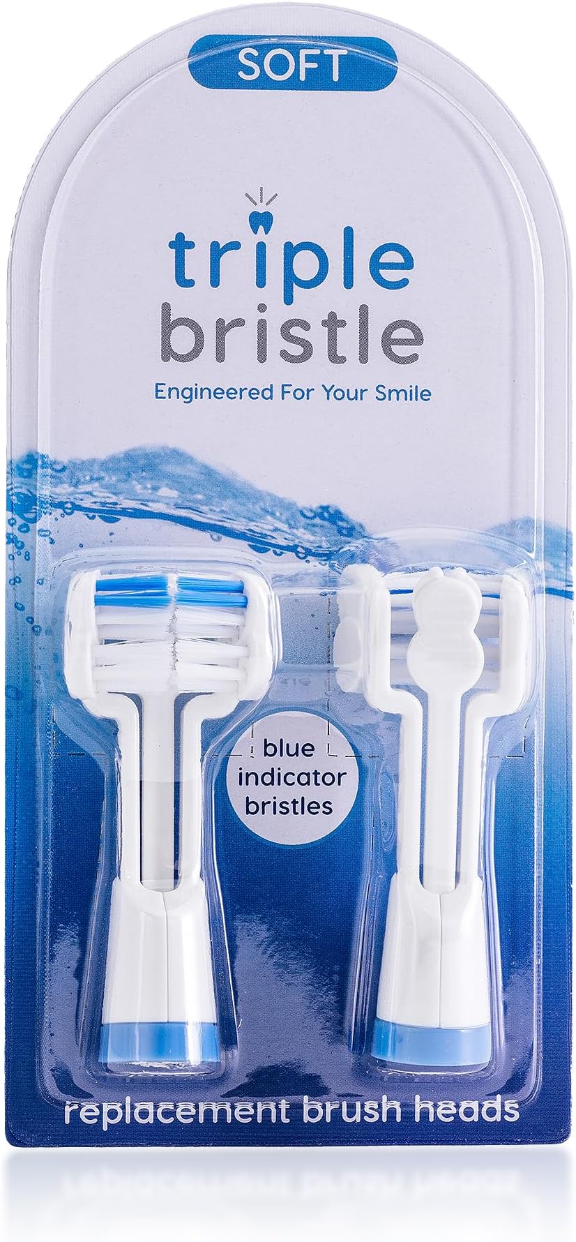 Triple Bristle Replacement Brush Head Refills | Innovative 3 Head Design | Compatible with Triple Bristle Brand Sonic Toothbrush | Color Changing Indicator Bristles | 2 Pack (Blue)