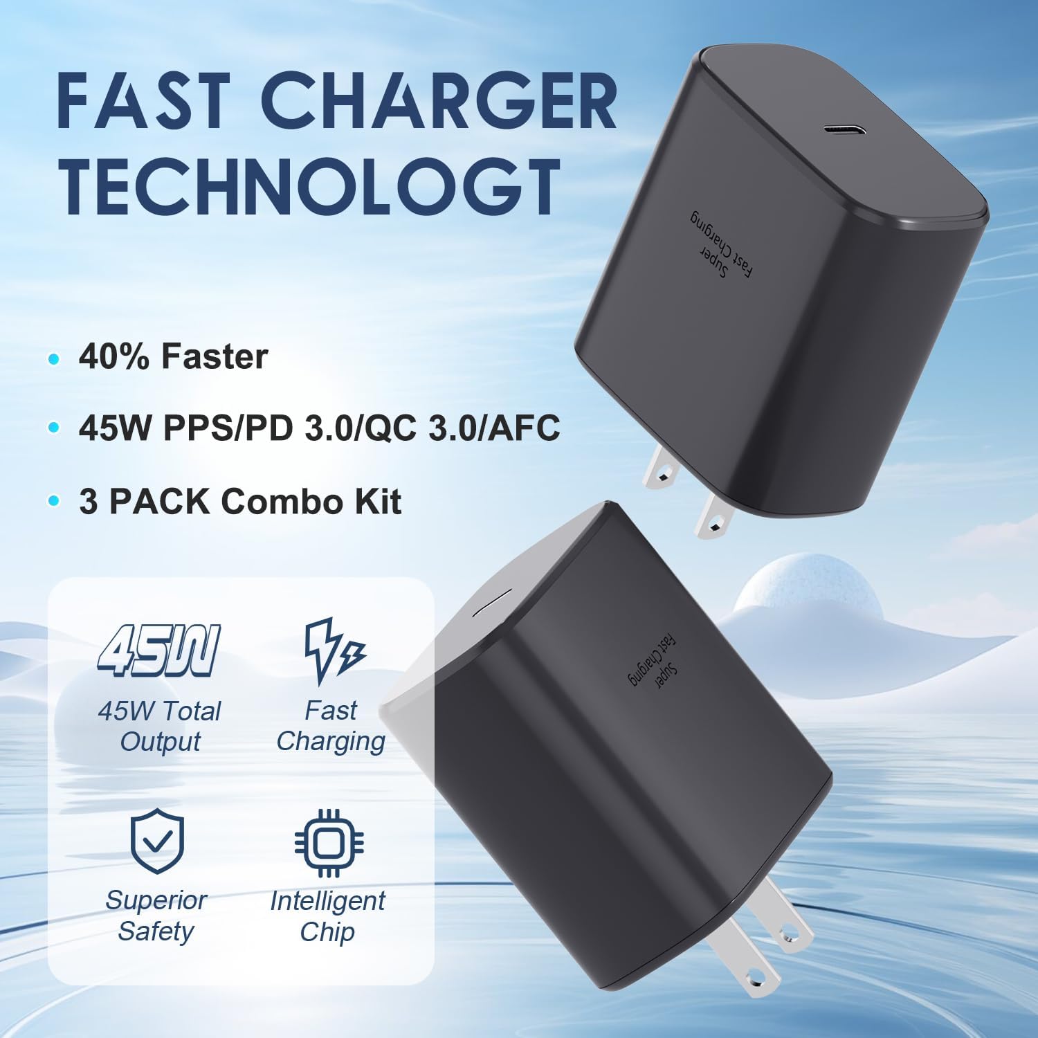 Samsung 45W Super Fast Phone Charger, 45W Type-C Android Phone Charger Fast Charging Block with 10FT Type C Cords for Samsung Galaxy S26 Ultra/S25 Ultra/S24 Ultra/S23 Ultra/S23+/S22, TabS9/S8-3 Pack