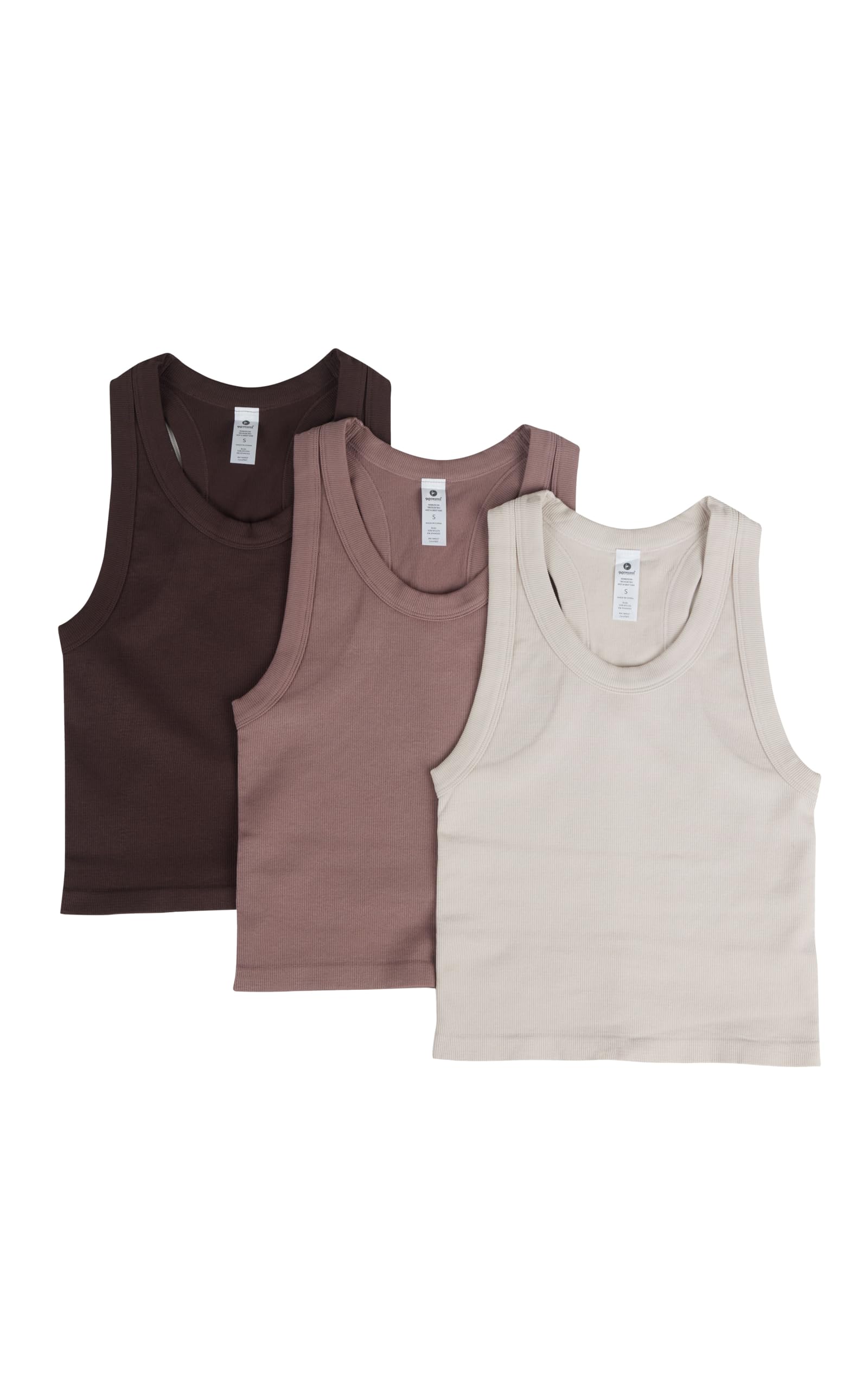 90 Degree By Reflex Womens Seamless Tank Ribbed Fitted Racerback Waist-Length Top 3 Pack