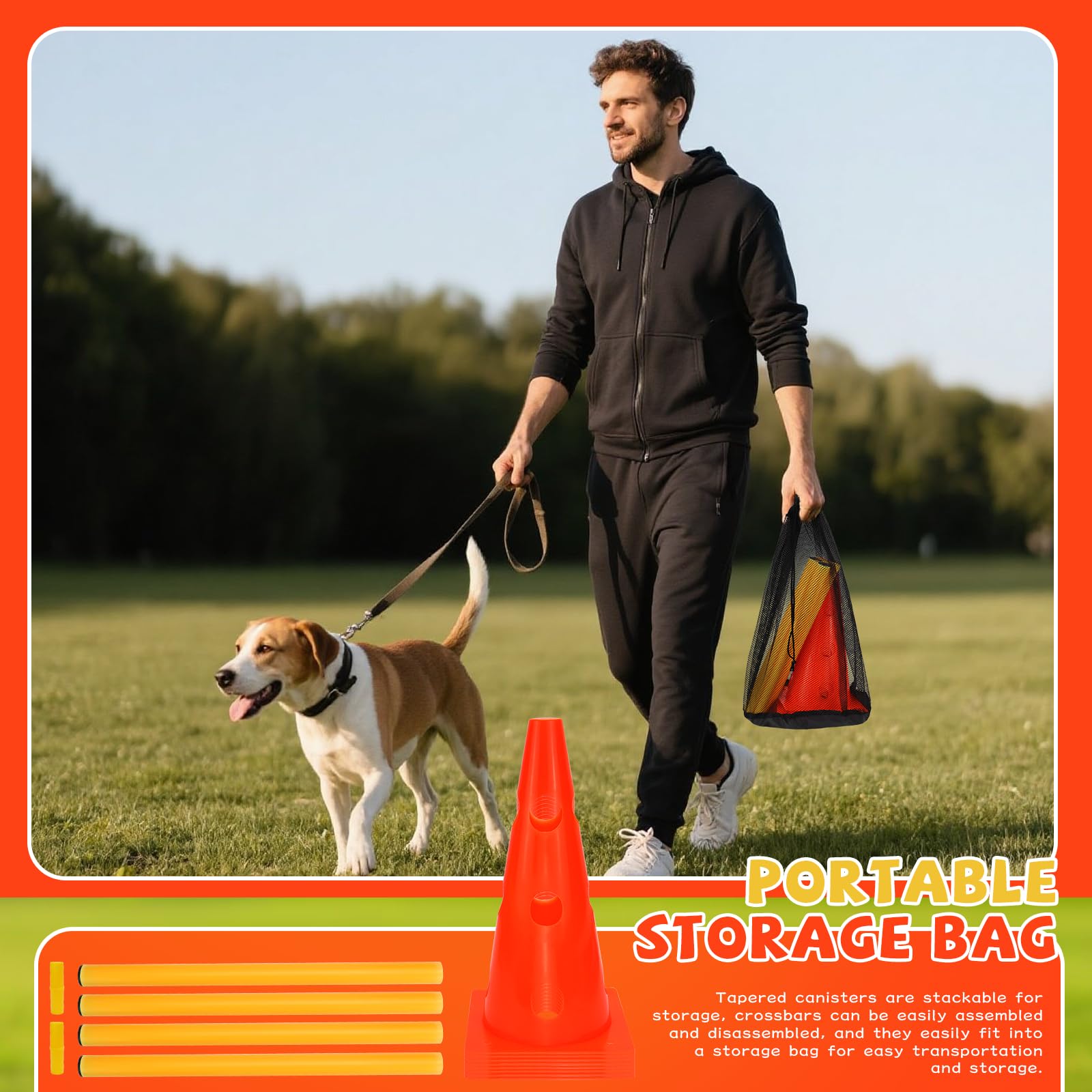 Agility Set per cani ostacoli per bambini, ostacoli per bambini, cani, parcour per saltare, cane Cavaletti, 8 coni 32 cm di altezza + 8 aste lunghe 80 cm, per esercizi di allenamento