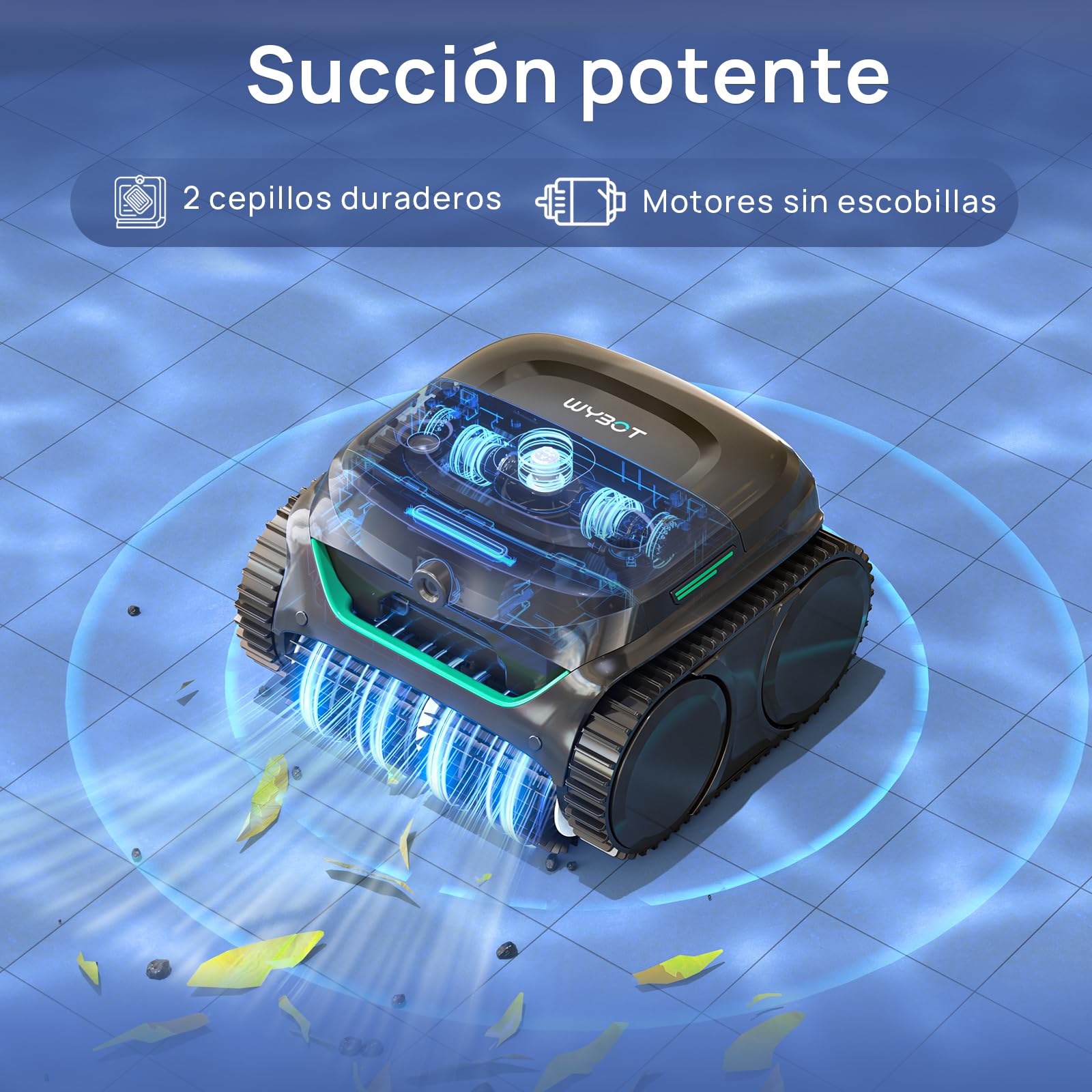 WYBOT C2 Vision Plus Robot de Piscina sin Cable con cámara IA, Robot batería Paredes y Fondo: Potente succión, Doble Filtro, 8 Modos, para Piscinas enterradas 210 m² – Verde Medianoche