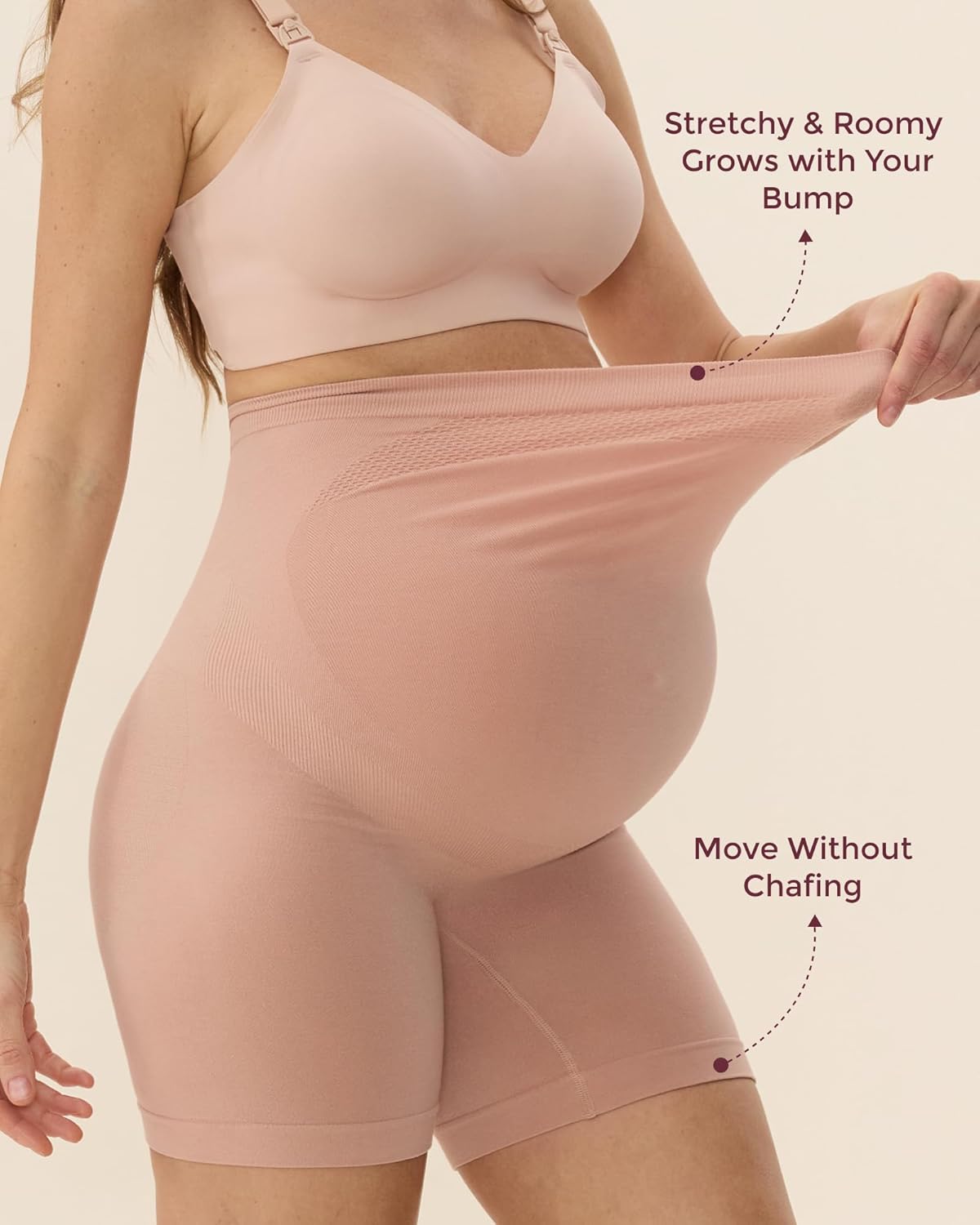 Momcozy Maternity Shapewear for Under Dresses, Anti-Chafing Mid-Thigh Pregnancy Underwear, Belly Support, Cotton Gusset - Image 3