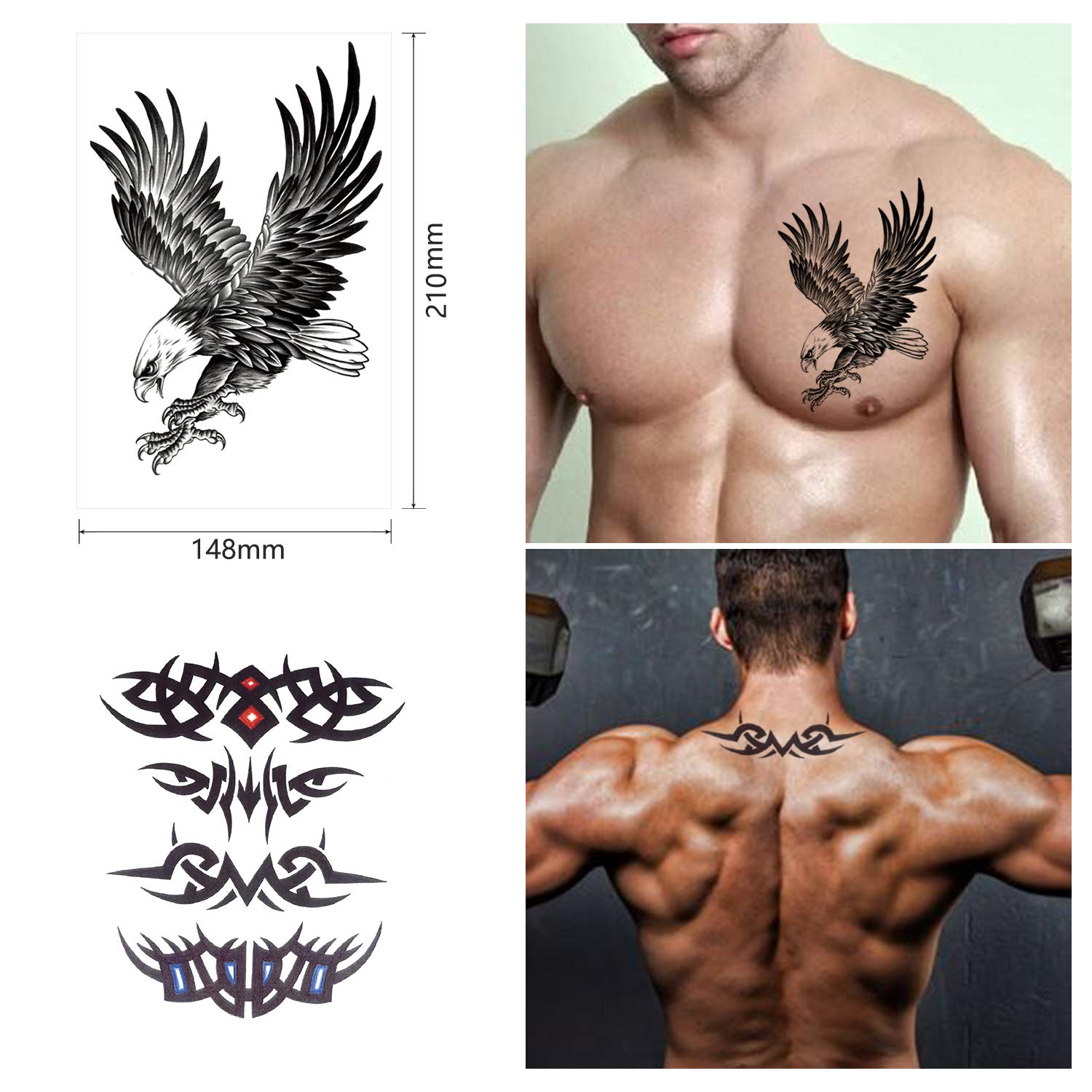 42 Sheets Temporary Tattoos Stickers (Include 10 Sheets Large Stickers), Fake Body Arm Chest Shoulder Tattoos for Men and Women : Beauty & Personal Care