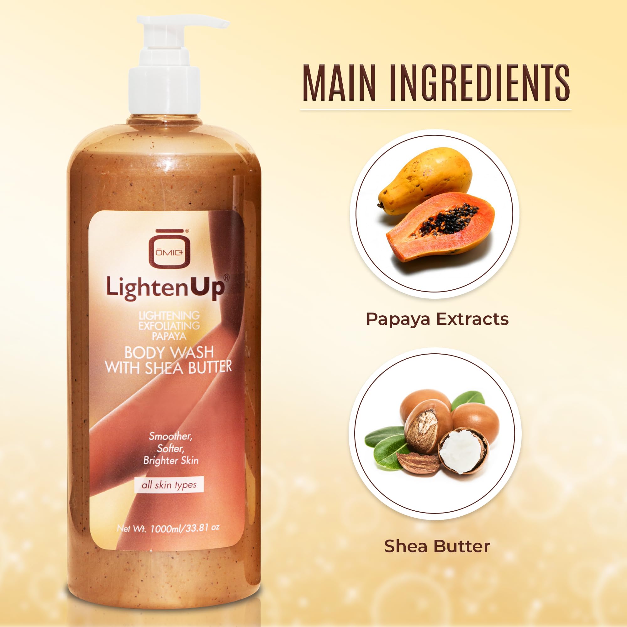 OMIC Lighten-Up Exfoliating Body Wash with Shea Butter & Papaya, 33.8 fl oz