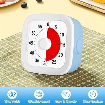 HOTUT 60 Minute Visual Timer for Kids,Visual Countdown Timer Clock Kids,Kids Desk Management Tools with Red Circle and Non-Ticking for Classroom,Home,Kitchen,Office
