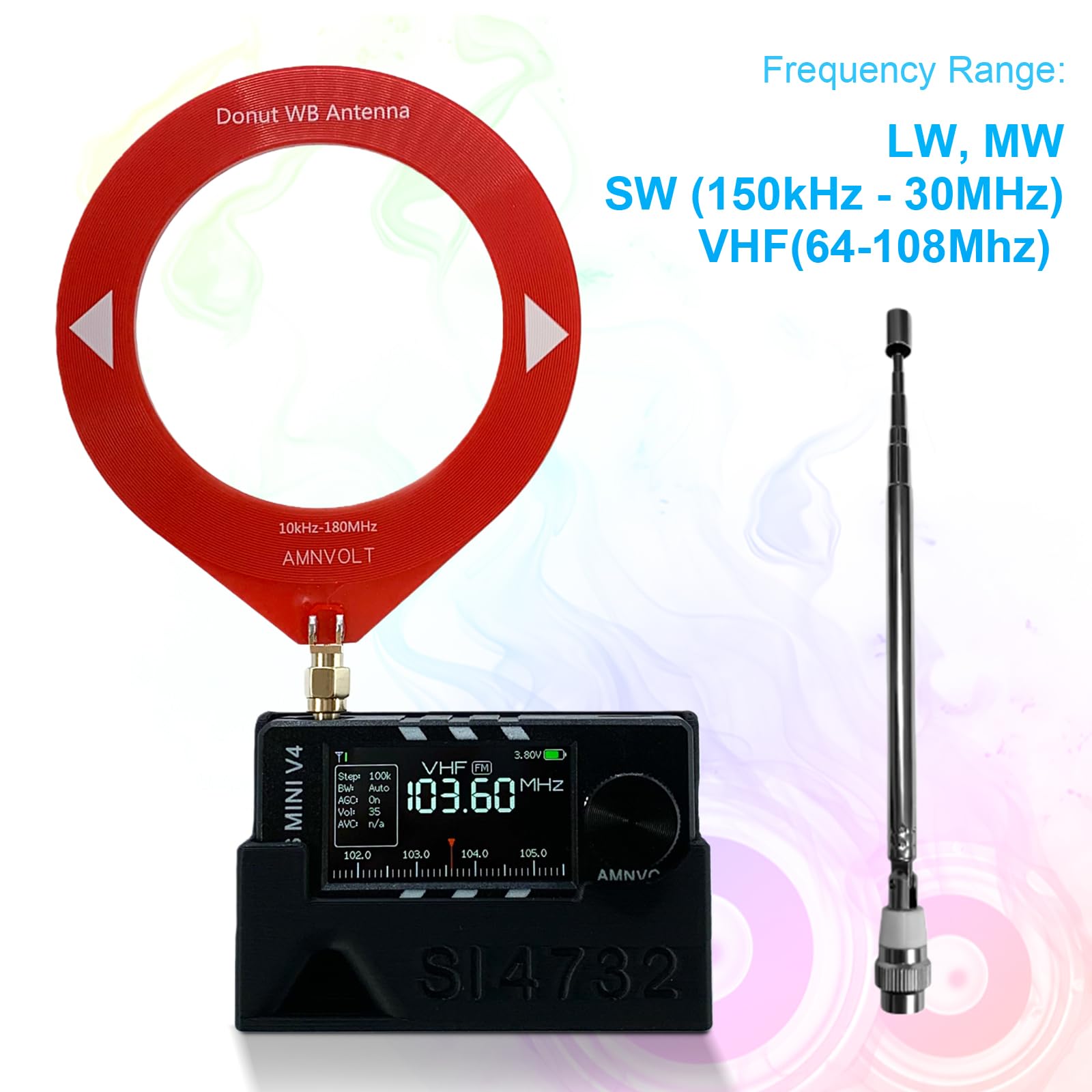 AMNVOLT V4 ATS MINI radio ze stojakiem i wzmacniaczem słuchawkowym, przenośny odbiornik radiowy AM FM, ekran IPS 1,9 cala, do chodzenia, wędrówek, kempingu
