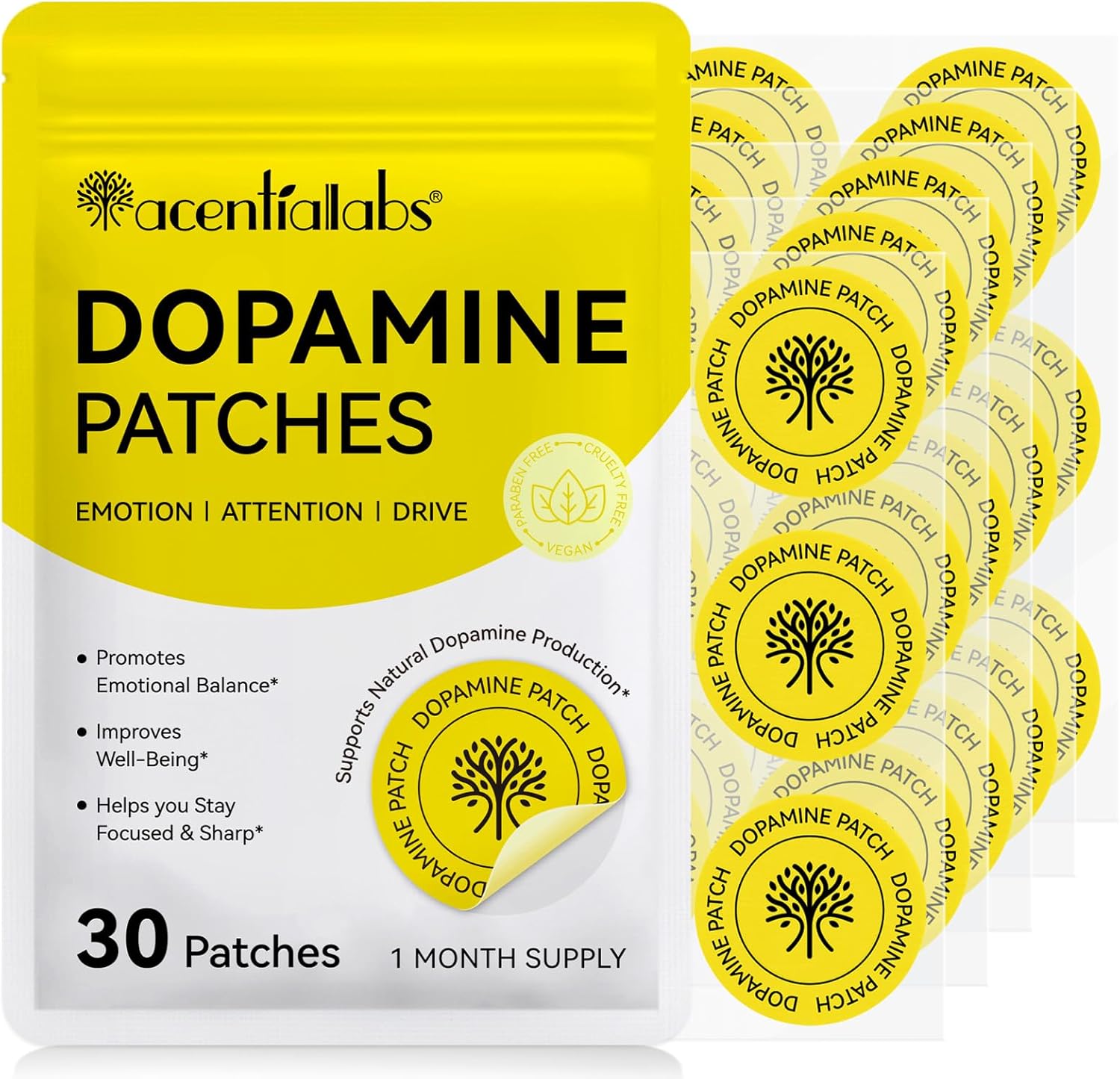 Dopamine Patches, Mood Support Body Care Patch for Daily Mental Wellness, Mood Boost & Positivity, Supports Dopamine & Serotonin Balance Vegan 30 Patches for Men Women