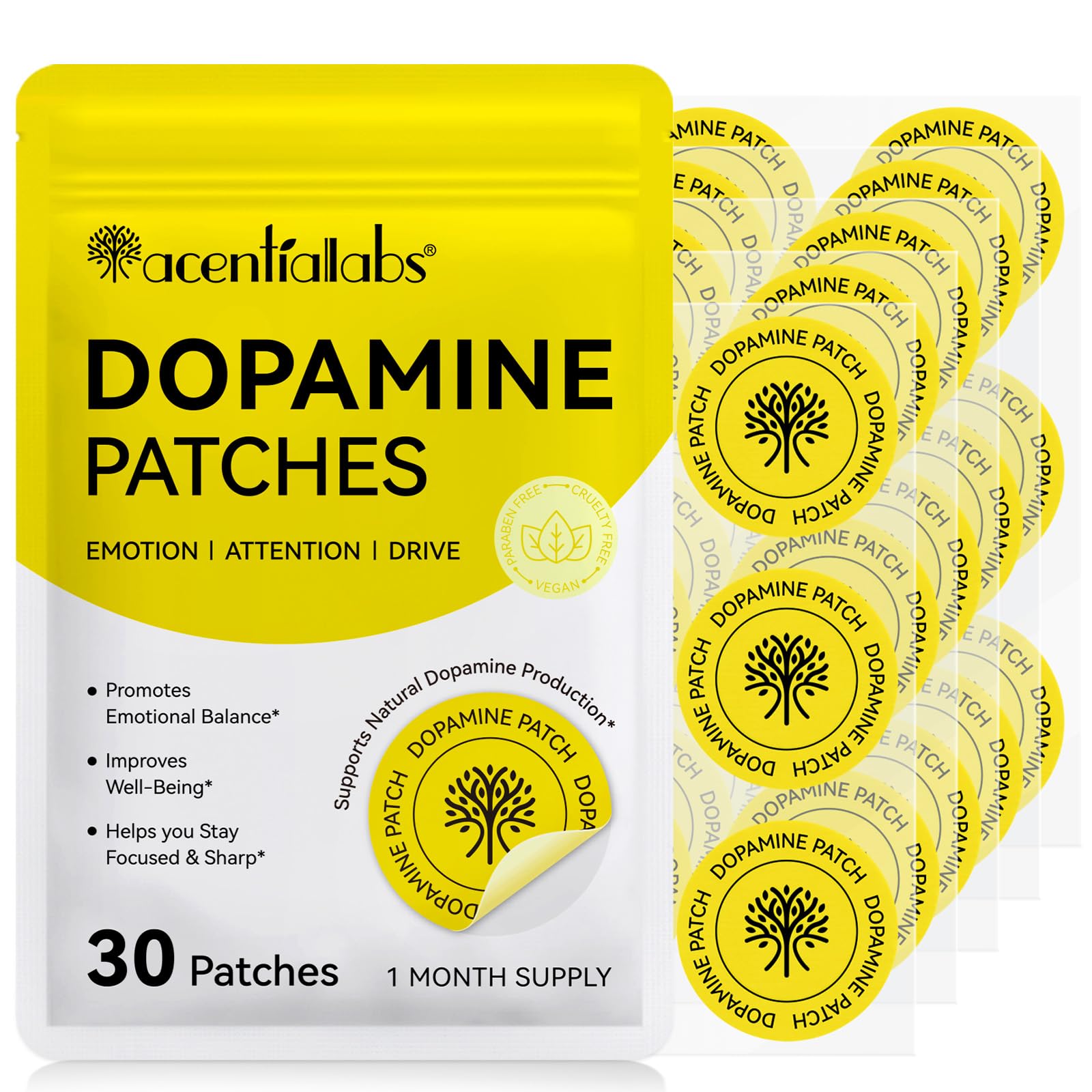 Dopamine Patches Extra Strength, Mood Support Body Care Patch for Daily Mental Wellness, Mood Boost & Positivity, Supports Dopamine & Serotonin Balance Vegan for Men Women (30 Patches)