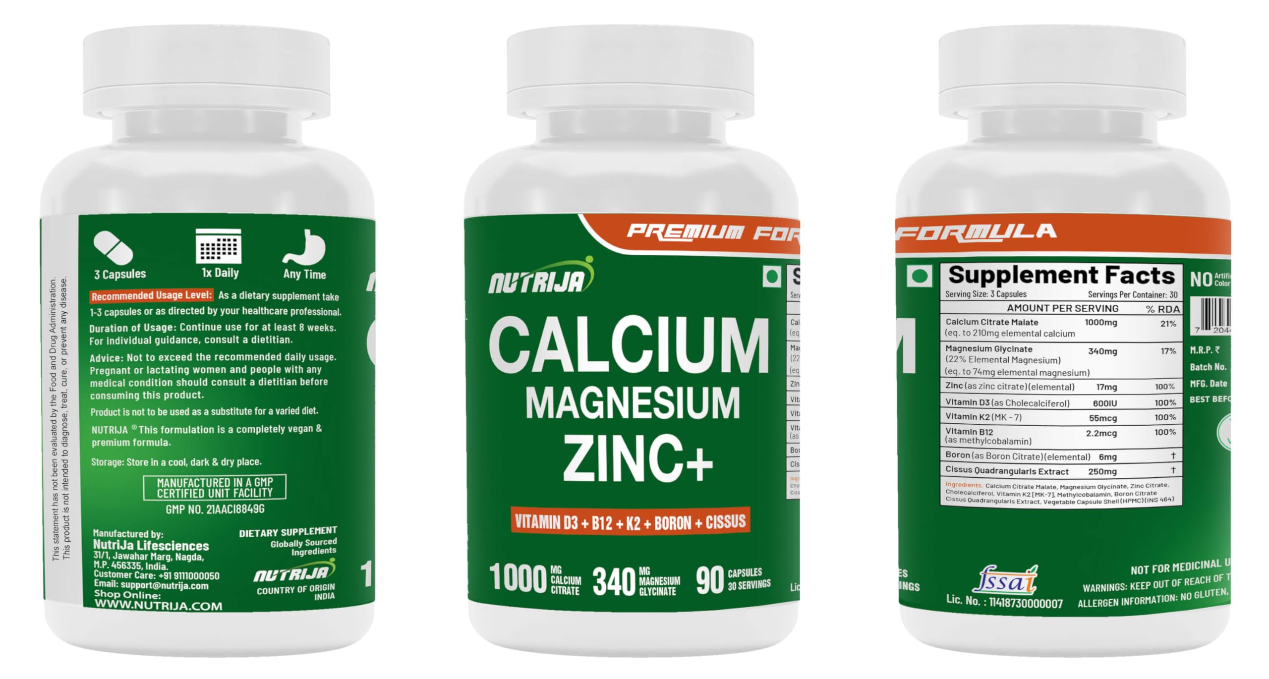 NutriJa Calcium Magnesium Zinc with Vitamin D3, Boron, K2 & B12 | Complete Bone Health & Joint Support Supplement for Men & Women (90 Capsules) — Amazon image 4