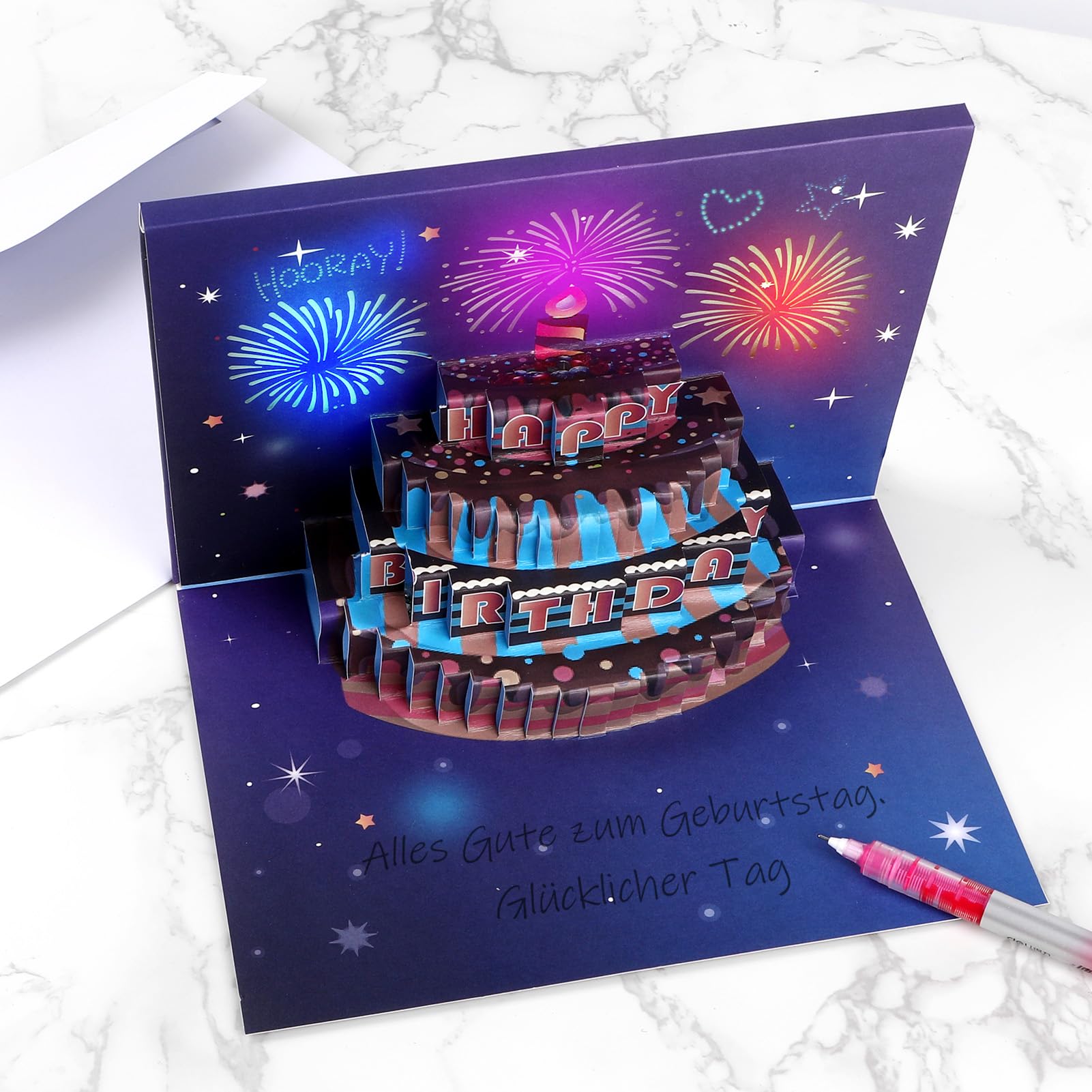 Pup Go Carte D'Anniversaire Musicale Avec Lumières Et Bougie Soufflable, Carte De Vœux 3D Pop-Up Pour Femmes, Hommes, Enfants, Mari, Femme, Fille Et Amis - Cadeau D'Anniversaire Idéal, Noir Or