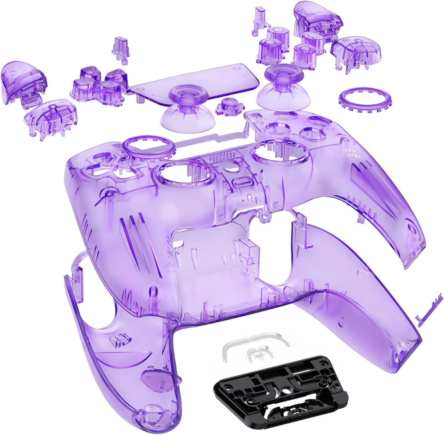 eXtremeRate Luna Redesigned Full Set Shell Buttons Touchpad Cover Compatible with ps5 Controller BDM-030 BDM-040 BDM-050, Clear Atomic Purple Replacement Top Bottom Case Compatible with ps5 Controller - Image 4