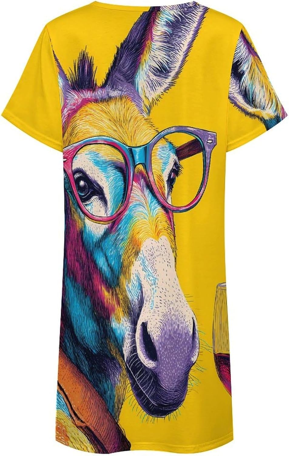 Funny Donkey Drinking Women's Nightgown Short Sleeve Sleep Shirt Casual Sleepwear Night Gowns Sleepdress