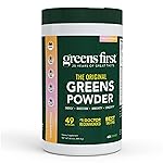 Greens First Original Greens Powder - 49 Superfoods - Organic Fruits & Veggies - Prebiotics, Probiotics & Digestive Enzymes - Antioxidant Smoothie - Dairy Free/Vegan/Non-GMO (Peach Mango, 60 Servings)