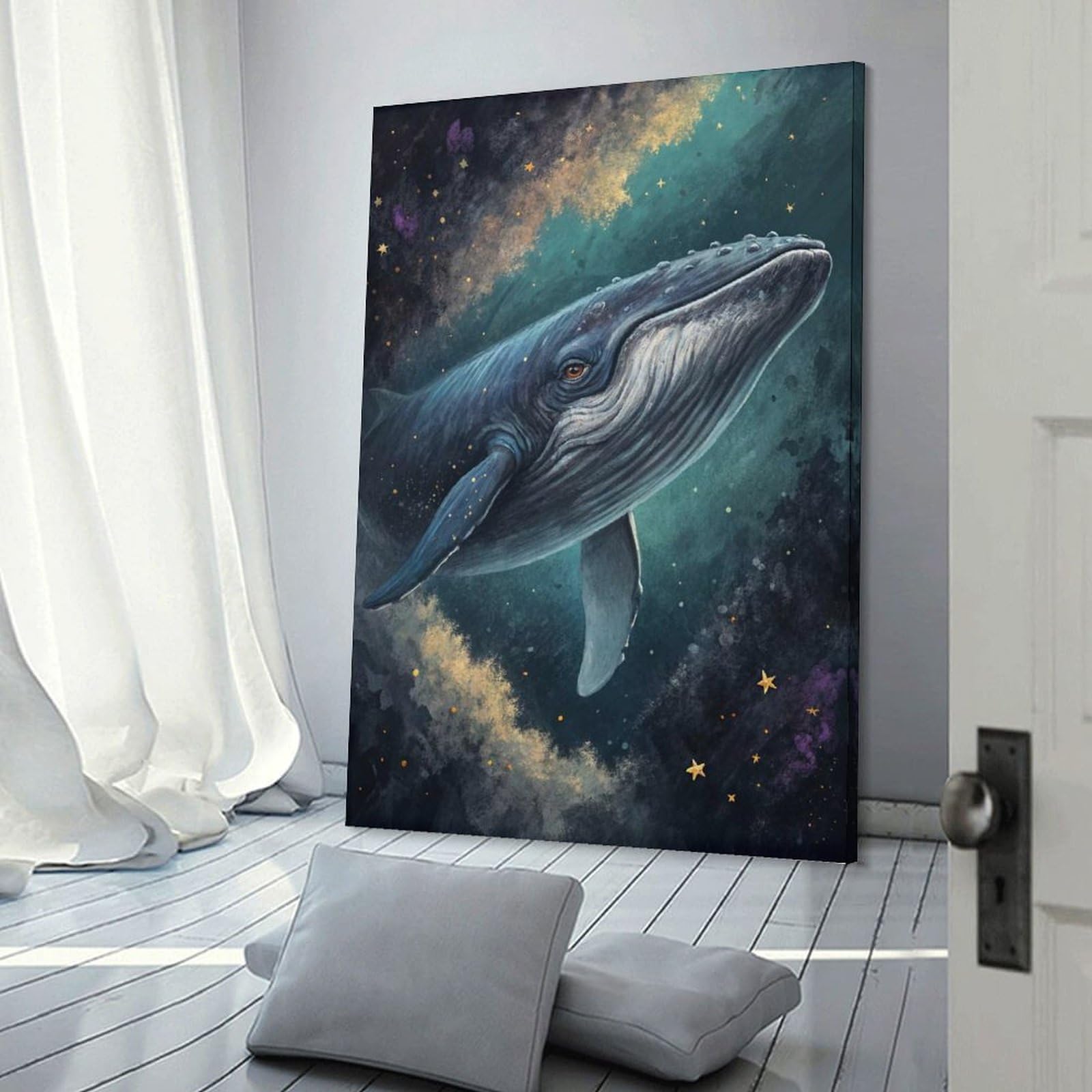 Junmoney Wall Picture Print Whale in A Starry Sky, 12x18inch(30x45cm), for Entrance Walls, Hall Decor Or Foyers, A Neat Decor Update for Hallways