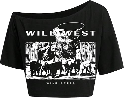 Hilinker Womens Graphic Off Shoulder Crop Tops Asymmetrical Short Sleeve T Shirt