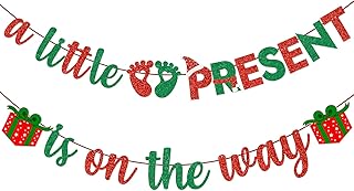 A Little Present Is On The Way Banner Christmas Baby Shower Decorations Winter Baby Shower Decorations Christmas Baby Shower Party Supplies