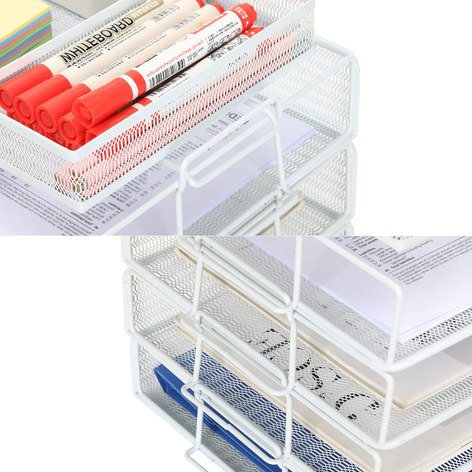 EasyPAG Portadocumenti da Scrivania A4 5 Compartimenti Metallo Rete,Organizzatore da Ufficio,Vassoio per Lettere,Organizer Scrivania,Ripiano Portacorrispondenza per Casa & Scuola,Bianco